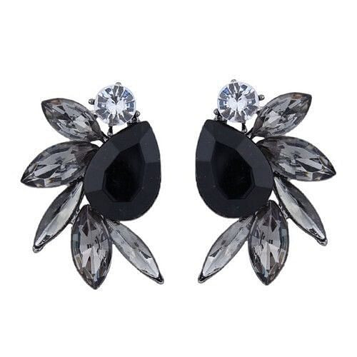 Rhinestone Floral Design Bohemian Fashion Women Statement Earrings - Black A392-fear3526