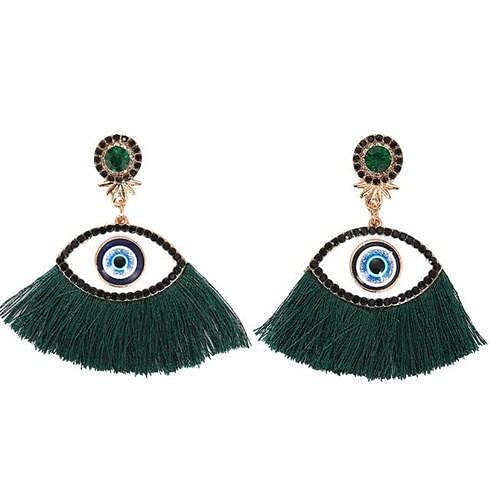 Blue Eye Cotton Threads Tassel Design High Fashion Earrings - Ink Green A392-fear3717