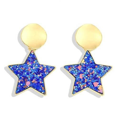 High Fashion Dangling Pentagram Design Women Costume Earrings - Blue A392-fear4132