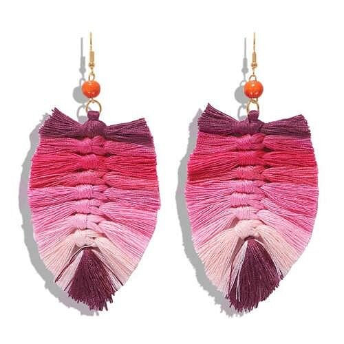 Palm Tree Leaves Design Cotton Threads Weaving Tassel Women Fashion Statement Earrings - Gradient R A392-fear4637