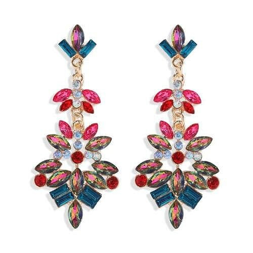 Bold Fashion Rhinstone Flower Shining Style Women Shoulder-duster Costume Earrings - Red A392-fear4928