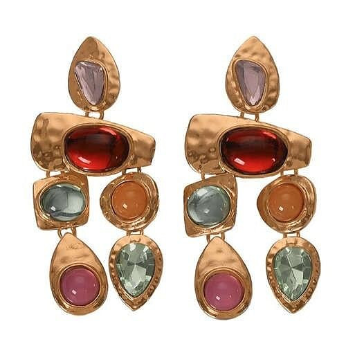 Gem Inlaid Irregular Shape Folk Style High Fashion Women Alloy Earrings - Multicolor A392-fear4951