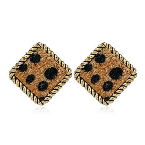 Leopard Prints Vintage Square Design Korean Fashion Women Stud Earrings - Brown A392-fear5710