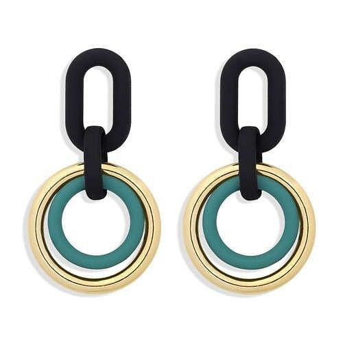 Vintage Style Dual Hoops Dangling Fashion Alloy Women Wholesale Earrings - Green A392-fear5768