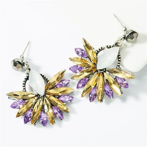 U.S.and European Vintage Fashion Dangling Flower Design Women Statement Earrings - Yellow Purple A392-fear5911