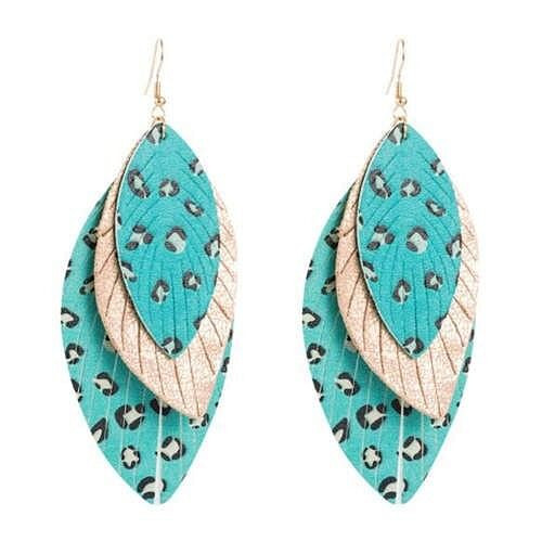 Multi-layer Leopard Prints Leaves Unique Design Bohemian Fashion Women Statement Earrings - Blue A392-fear5974