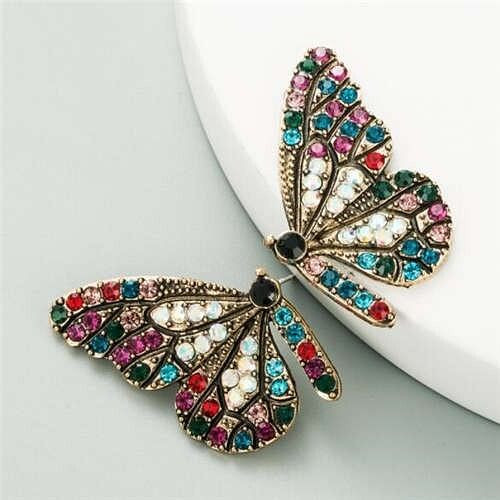 U.S.and European High Fashion Rhinestone Inlaid Butterfly Design Women Stud Earrings - Multicolor A392-fear6109
