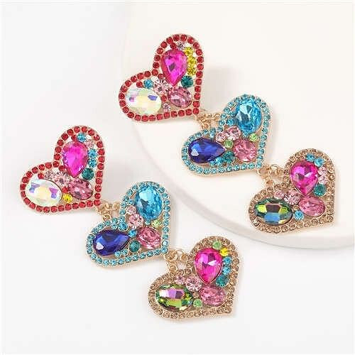 Triple Hearts Clustering Design U.S. High Fashion Women Dangling Earrings - Multicolor A392-fear6190