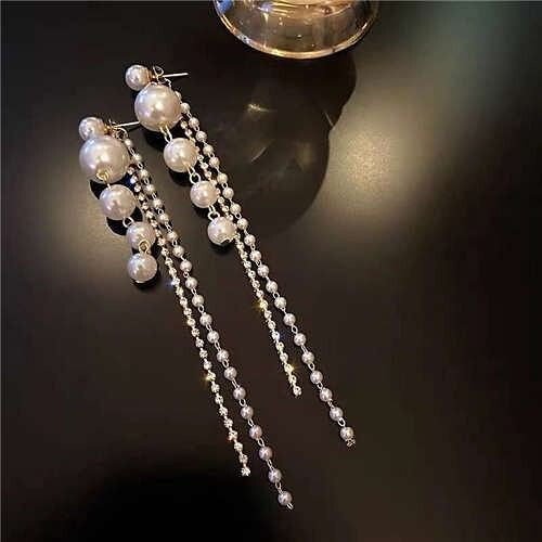 Korean Fashion Pearl String Design Women Costume Tassel Earrings A392-fear6317
