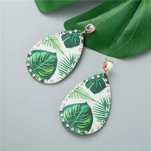 Leaves Prints Waterdrop Design Bohemian Fashion Leature Texture Women Costume Earrings A392-fear6354