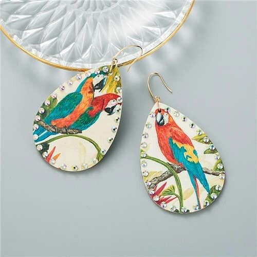 Colorful Parrots Prints Western High Fashion Women Waterdrop Costume Earrings A392-fear6388