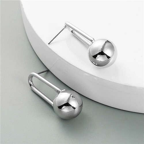 Metallic Ball Design Punk Fashion Style Women Costume Earrings - Silver A392-fear6421