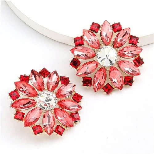Super Shining Rhinestone Flower Design U.S. High Fashion Women Stud Wholesale Earrings - Red A392-fear6497