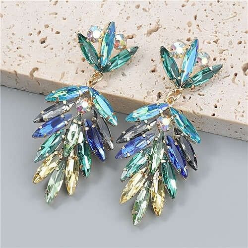 Leaf Shape Colorful Rhinestone Shining Romantic Fashion Wholesale Earrings - Blue A392-fear6633