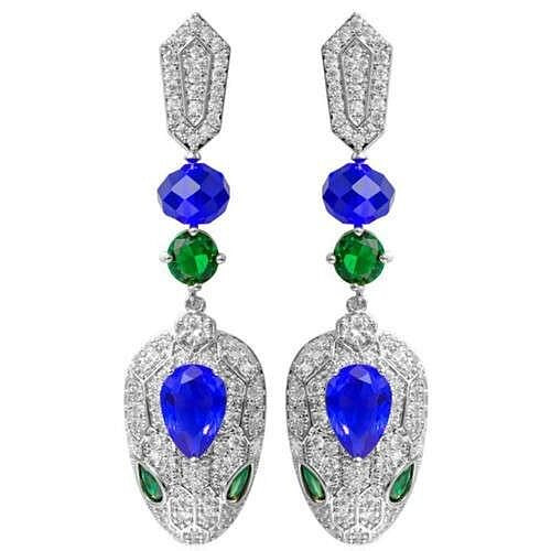 U.S Fashion Wholesale Jewelry Cubic Zirconia Cool Snake Head Pendant Copper Earrings - Blue A392-fear6814