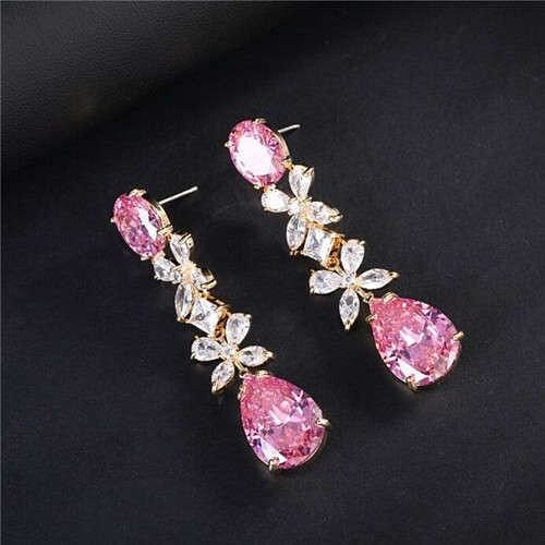 High Quality Wholesale Jewelry Elegant Petals Long Style Drop Copper Earrings - Pink A392-fear6827