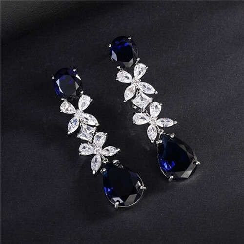 High Quality Wholesale Jewelry Elegant Petals Long Style Drop Copper Earrings - Ink Blue A392-fear6828
