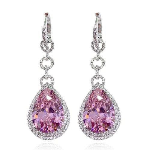 Bold Fashion Wholesale Jewelry Super Shining Cubic Ziconia Waterdrop Pendant Copper Earrings - Pink A392-fear6835