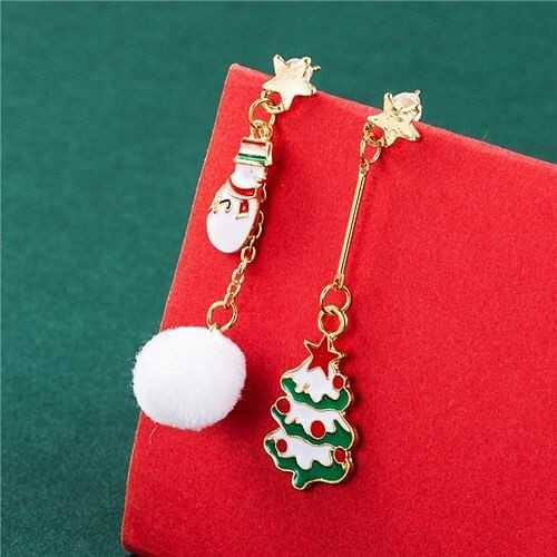Christmas Tree with Snowman Fashion Asymmetric Design Christmas Jewelry Wholesale Earrings A392-fear6922