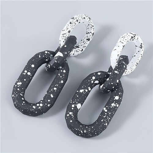 U.S Hip-hop Wholesale Jewelry Black and White Round Dots Chain Design Long Women Dangling Earrings  A392-fear7006