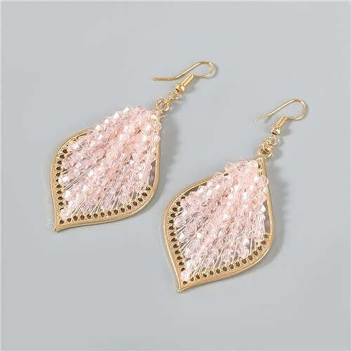 Vintage Leaf-shape Pink Beads Inlaid Party Wholesale Jewelry Vintage Elegant Women Fish Hook Earrin A392-fear7045