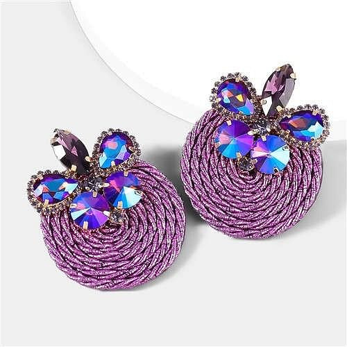 Ethnic Style Elastic Thread Weaved Round Shape Rhinestone Flower Women Wholesale Earrings - Purple A392-fear7464