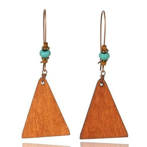 Vintage Design Plain Triangle Design Women Bohemian Style Wooden Earrings A392-fear7616