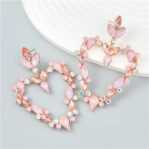 French Romance Style Big Heart Shaped Exaggerated Wholesale Jewelry Bold Dangle Earrings - Pink A392-fear7782