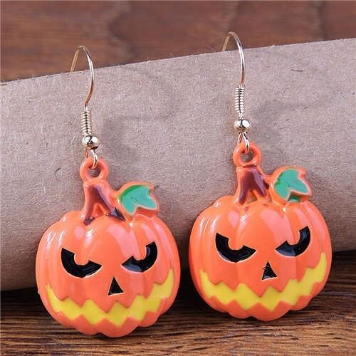 Halloween Pumpkin Design Horror Vibe Statement Earrings A392-fear7932