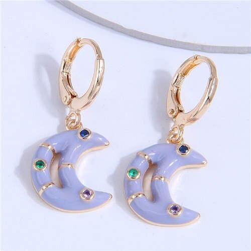 Oil-spot Glazed Shining Rhinestone Dangle Moon Wholesale Ear Clips - Purple A392-fear8000