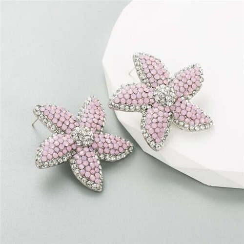 Korean Fashion Rhinestone Inlaid Starfish Unique Shining Women Earrings - Pink A392-fear8053