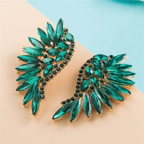 Luxurious Glistening Party Fashion Angel Wings Women Wholesale Stud Earrings - Green A392-fear8104
