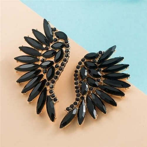 Luxurious Glistening Party Fashion Angel Wings Women Wholesale Stud Earrings - Black A392-fear8105