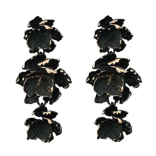 Painted Multi-layer Flowers Design Bohemian Fashion Wholesale Costume Earrings - Black A392-fear8295