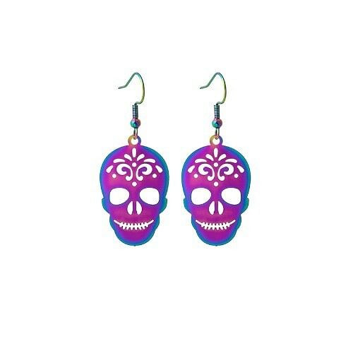 Halloween Jewelry Popular Cool and Funny Colorful Gradient Earrings - Skull A392-fear8422