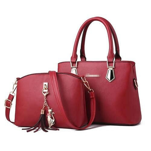 (5 Colors Available) Elegant Tassel Design High Fashion Women PU Tote Bag and Shoulder Bag Set A392-fhbg0286
