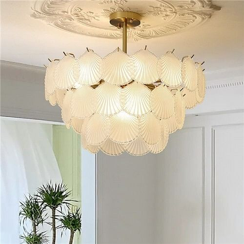 60 cm Nordic Luxury French Style Home Light Frosted Scallop Design Chandelier A392-flig0104