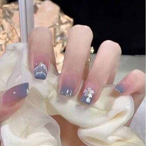 Minimalist Fashion Blue Smudged Florets Detachable Manicure Sheet Fake Nail Wholesale Nail Stickers A392-nstr0005
