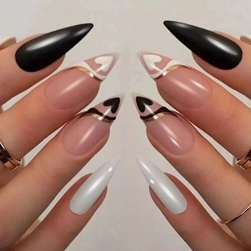 24 Pieces Set Pointed Style Black and Pink Combo U.S. Fashion Gradient Fake Nail Wholesale Nail Sti A392-nstr0119