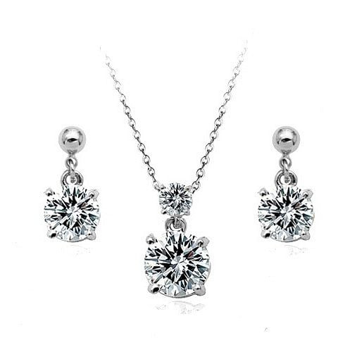 Classic Zirconia Platinum Plated Alloy Necklace and Earrings Set A392-rgne0085