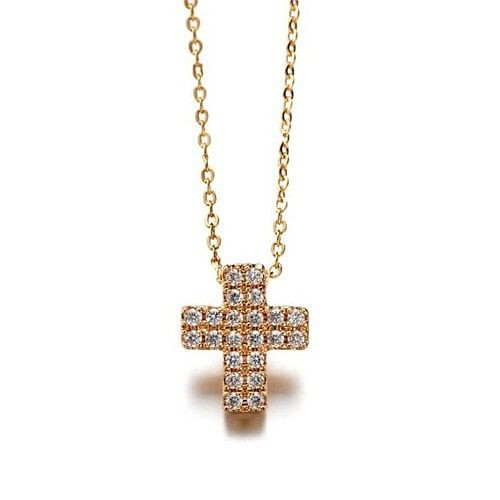 Austrian Rhinestone Inlaid Cross Pendant Necklace - Rose Gold A392-rgne0164