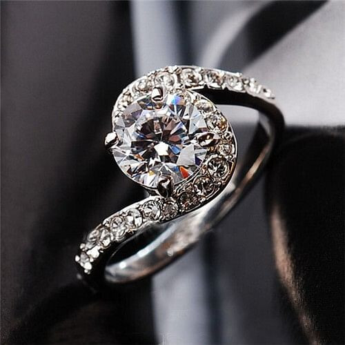 Forever Love Theme Rhinestone Embellished Cubic Zirconia Platinum Plated Ring A392-rgri0032