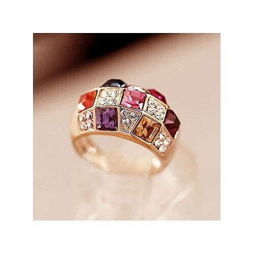 Queen Style Austrian Crystal Inlaid 18K Rose Gold Ring - Blue Red A392-rgri0061