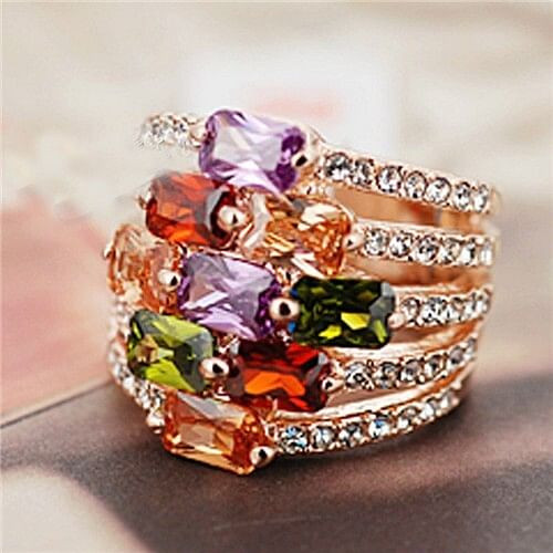 Luxury Colorful Crystal Inlaid Wide Style 18K Rose Gold Ring A392-rgri0093