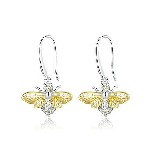 Insects Theme Hollow-out Design Golden Wings Bee Wholesale 925 Sterling Silver Earrings A392-sear0339