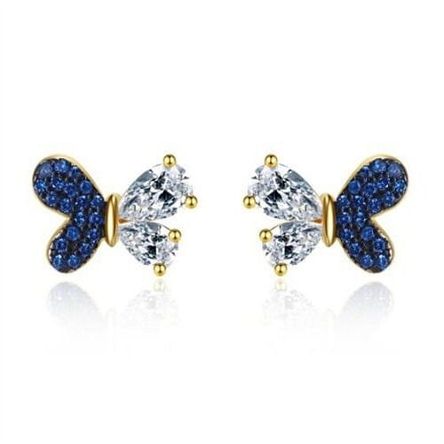 Elegant Blue Cubic Zirconia Butterfly Gold Plated Wholesale 925 Sterling Silver Earrings A392-sear0352