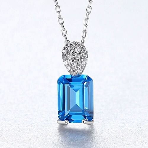 Rectangle Sapphire Pendant Luxury Wholesale 925 Sterling Silver Necklace A392-sine0218