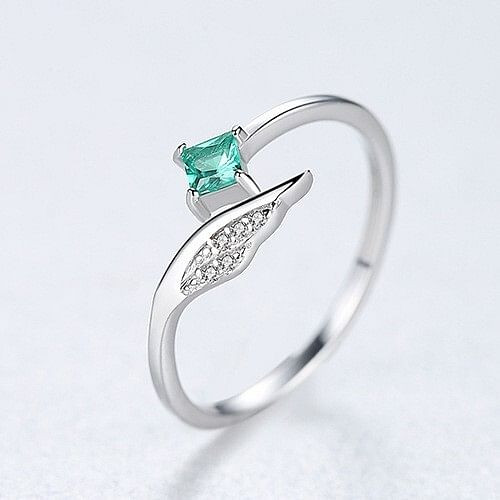 Unique Angel Wing Design Open-end Adjustable 925 Sterling Silver Ring - Green A392-srin0090