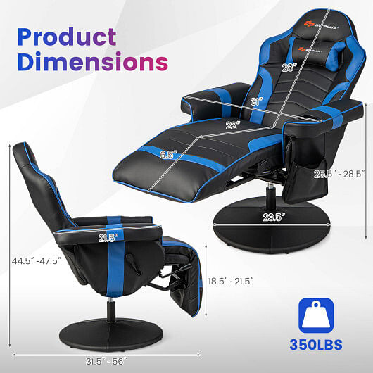 Massage Video Gaming Recliner Chair with Adjustable Height-Blue B593-CB10538