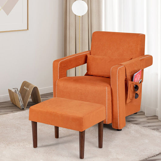 Modern Berber Fleece Single Sofa Chair with Ottoman and Waist Pillow-Blue B593-HV10107